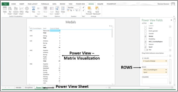 Power View 矩阵可视化