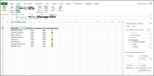 单击管理 KPI