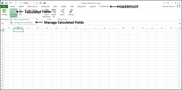 在 Excel 窗口中查看计算字段