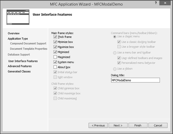 MFCModalDemo 应用程序选项