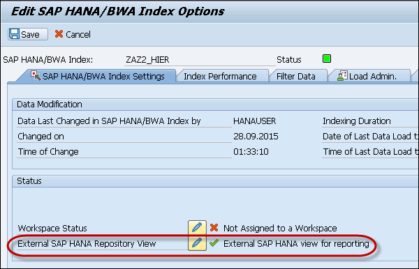 选择外部 SAP HANA 存储库视图
