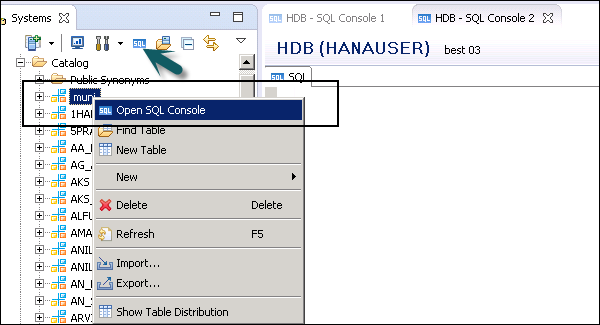 打开 SQL 控制台