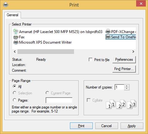 打印文档 OneNote