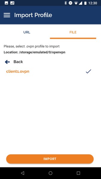 选择要导入的 VPN 配置文件的 OpenVPN Android 应用程序