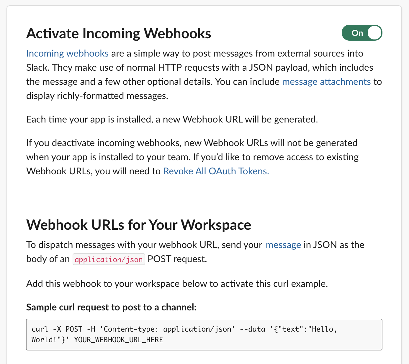 Slack 应用程序 - 激活传入的 Webhooks
