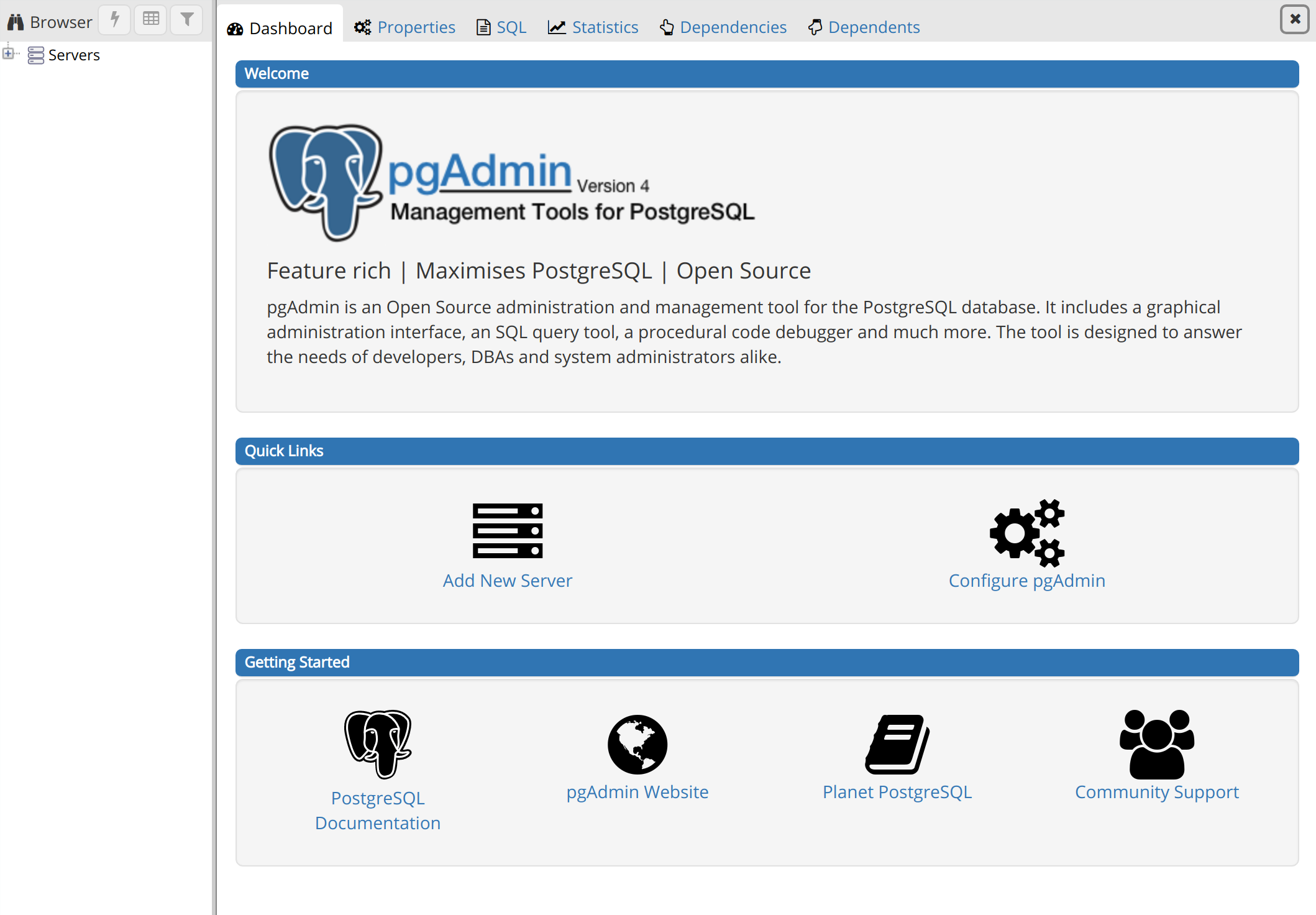 pgAdmin 欢迎页面