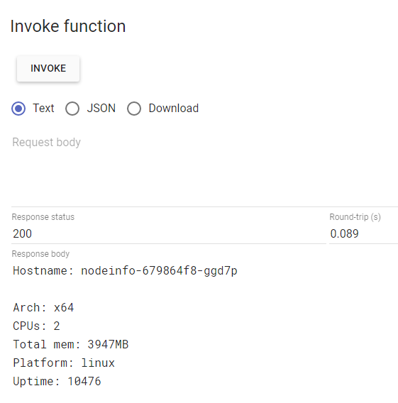 OpenFaaS - nodeinfo 函数响应
